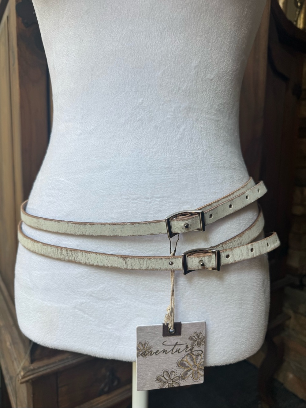 Aventura White Cream Double-Wrap Skinny Belt